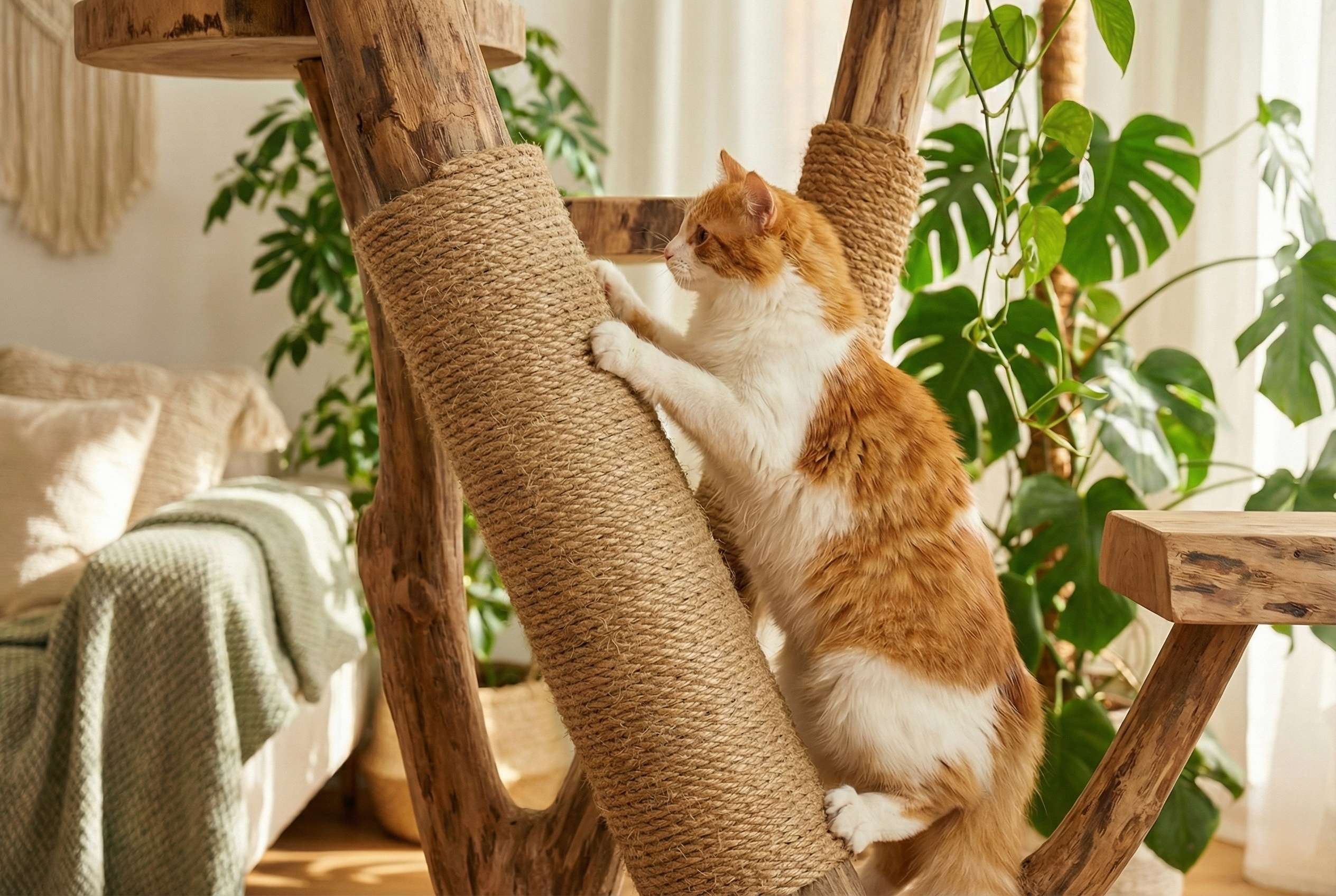 Kokosseil für Kratzbaum - Katze kratzt an Sisalersatz
