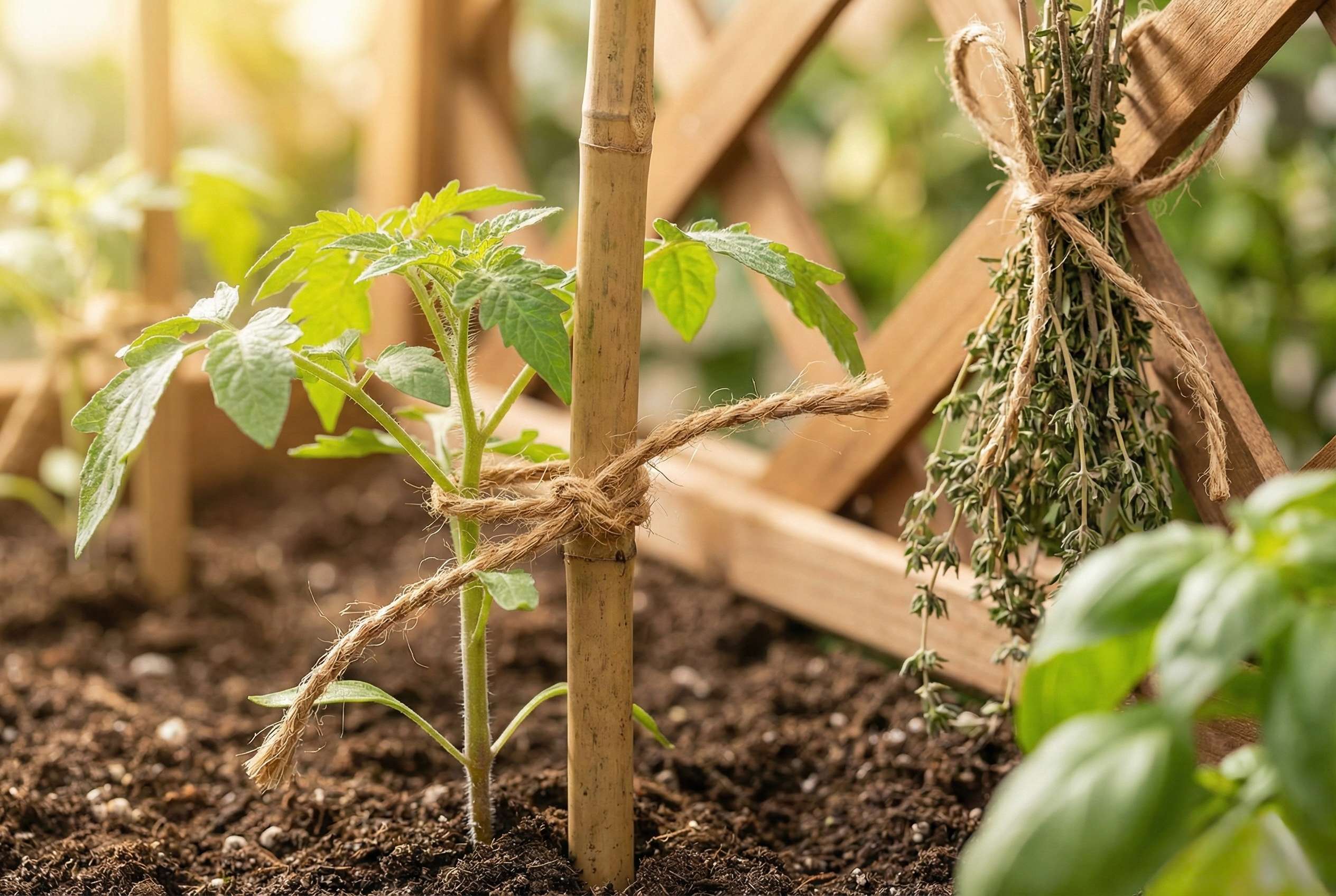Kokosseil im Garten - biologisch abbaubarer Pflanzenbinder